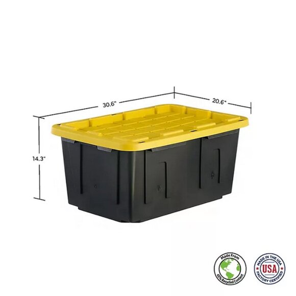 Member's Mark 27 Gallon Heavy-Duty Black and Yellow Storage Tote, 20.6" D x 30.6 - Picture 2 of 4